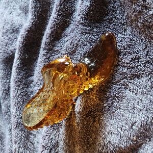 Fenton Cat Head Glass Shoe Amberina